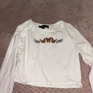 Derek Heart White Long Sleeve Tee with Butterfly Design